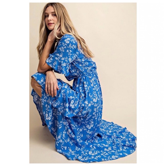 NEW Blue boho floral wrap hi low maxi dress 💙 - Picture 4 of 8